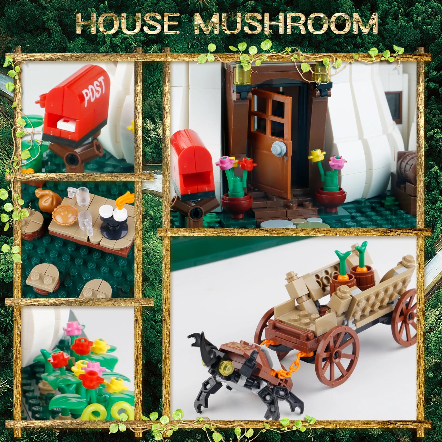 2233PCS Creative Mushroom House Building Blocks - Fairy Tale World Assemble Bricks Toys Gift for Kids