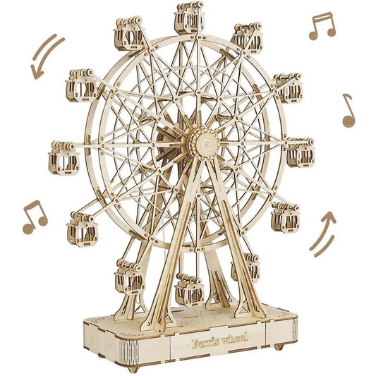 Robotime DIY 3D Wooden Puzzle Music Box – Rotatable Ferris Wheel Gift