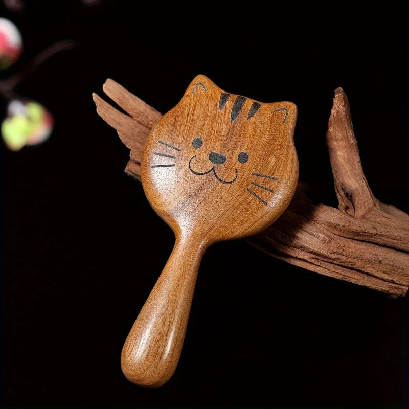 Cute Cat Shape Sandalwood Comb - Wide-Tooth Meridian Massage Comb, Anti-Static Gift for Women