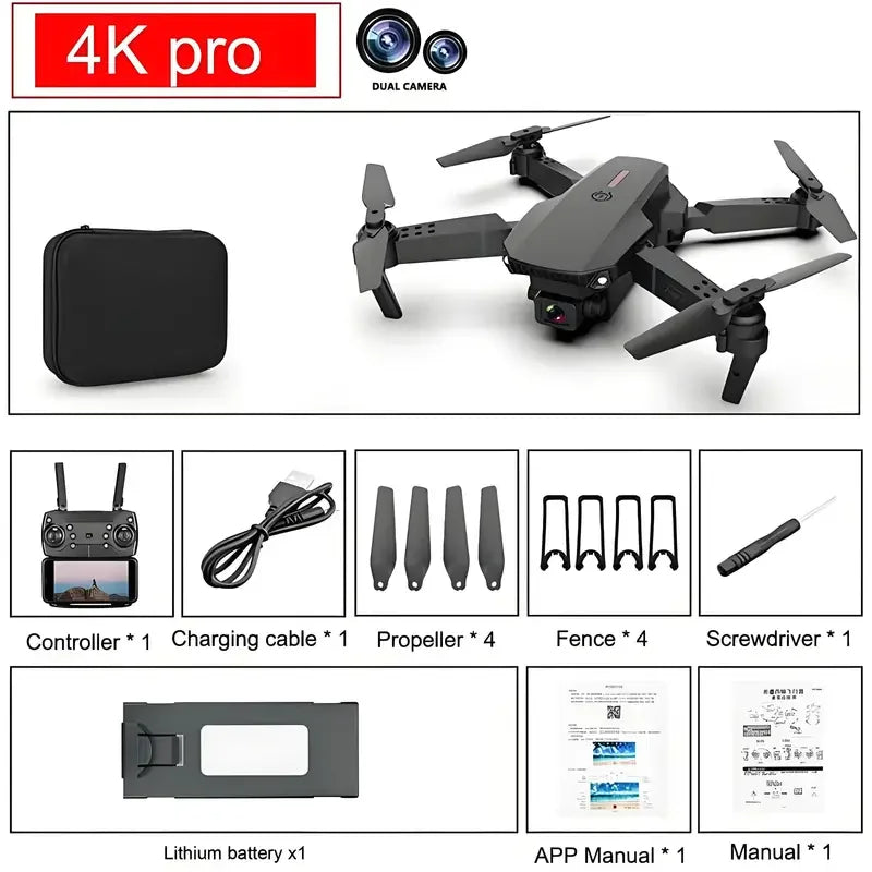 E88 Pro Drone – Dual Camera Foldable RC UAV with Obstacle Avoidance and WIFI Real-Time Transmission