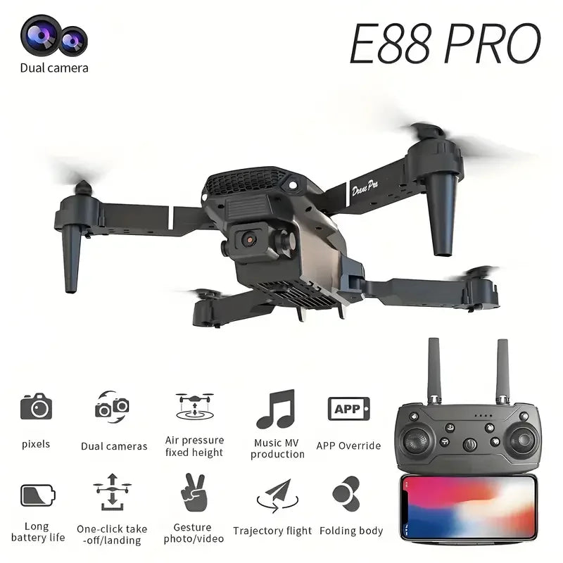 E88 Pro Drone – Dual Camera Foldable RC UAV with Obstacle Avoidance and WIFI Real-Time Transmission