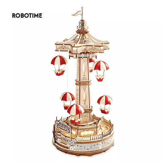 Robotime ROKR Parachute Tower DIY Music Box – 3D Wooden Puzzle for Kids & Adults