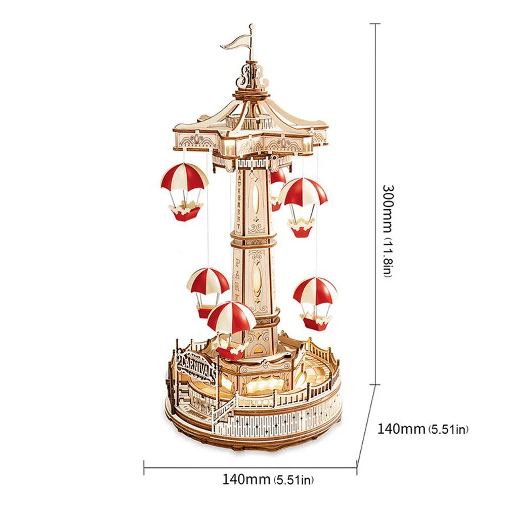 Robotime ROKR Parachute Tower DIY Music Box – 3D Wooden Puzzle for Kids & Adults