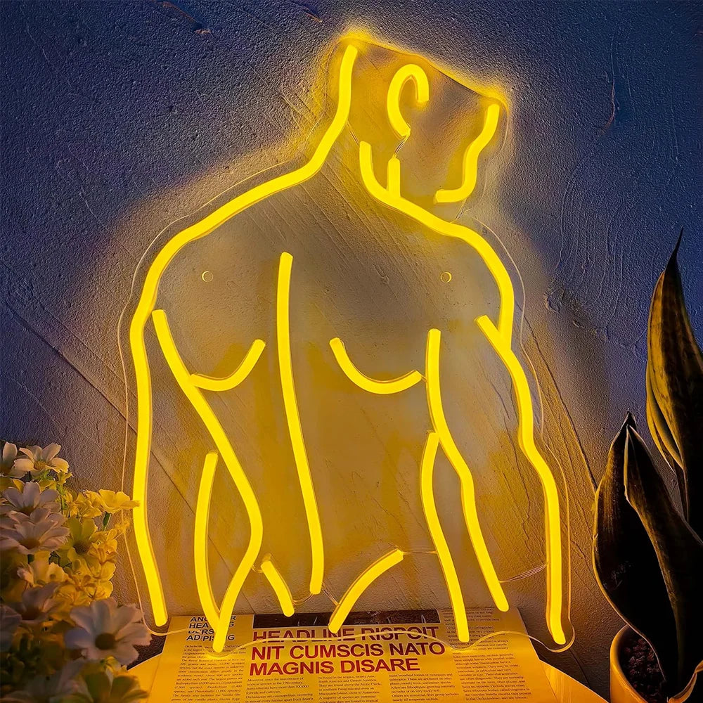 Man Neon Sign - Sexy Gold LED Body Light for Man Cave, Bar, Gym, Bedroom, Gift for Boyfriend