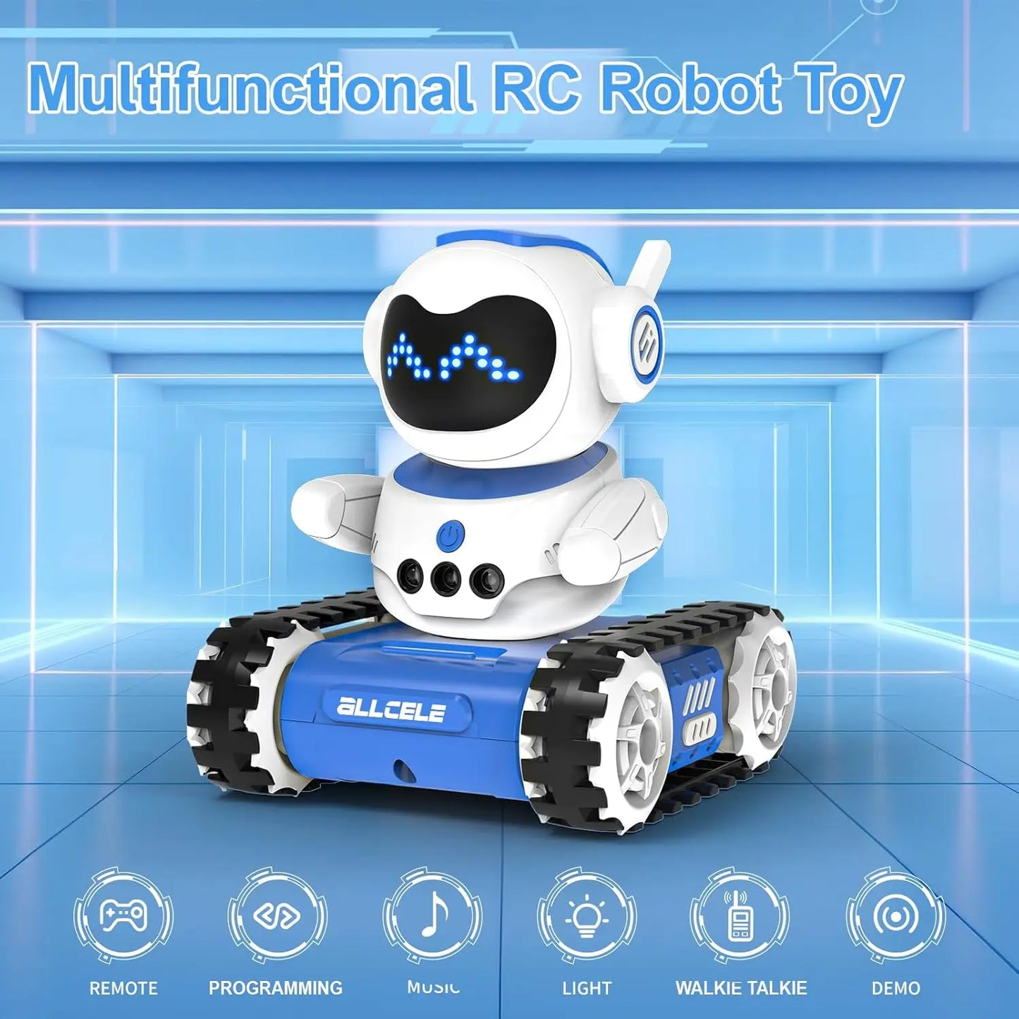 ALLCELE Robot Toy - LED RC Robot with Walkie Talkie, Music, Demo, and LED Function - Perfect Gift for Boys & Girls