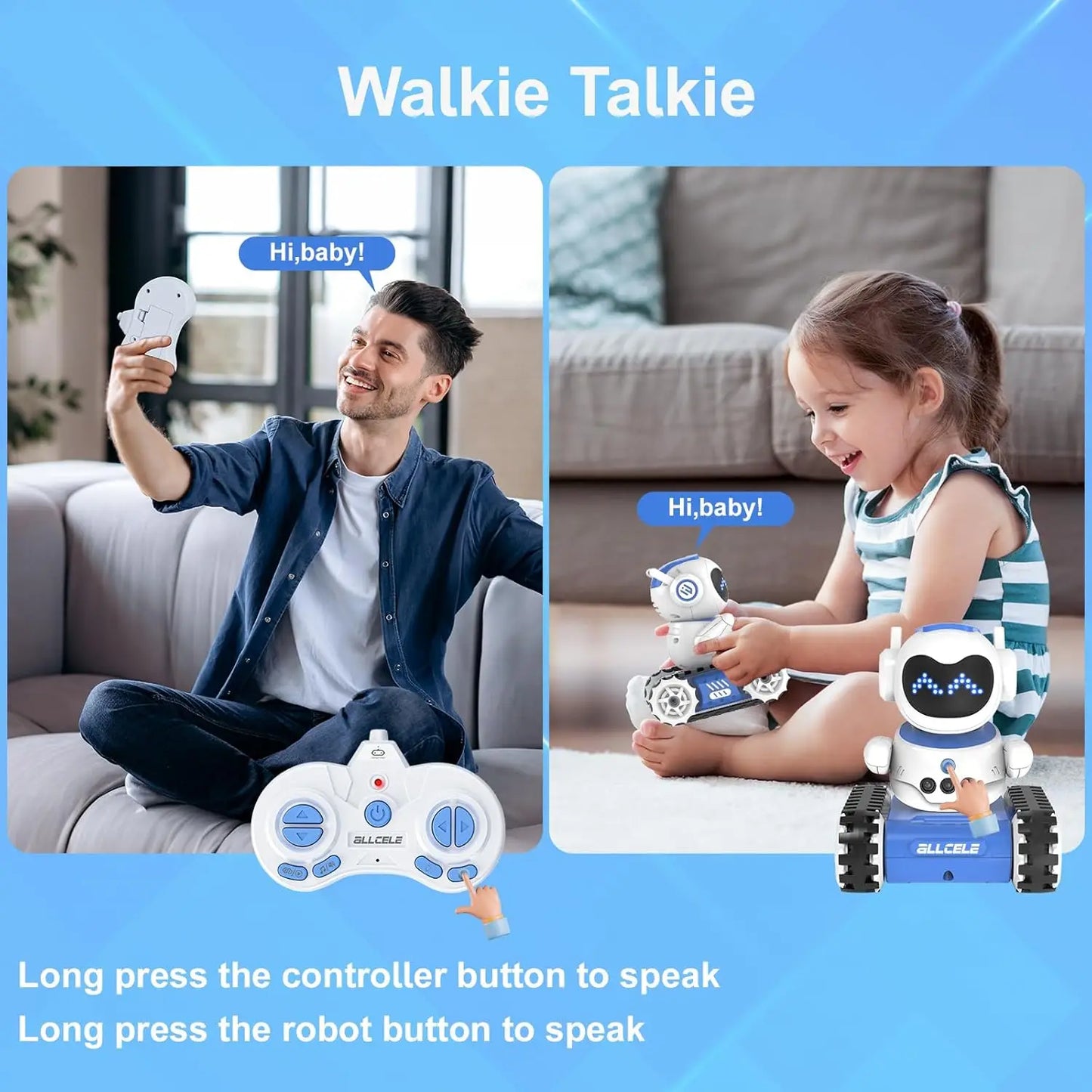 ALLCELE Robot Toy - LED RC Robot with Walkie Talkie, Music, Demo, and LED Function - Perfect Gift for Boys & Girls