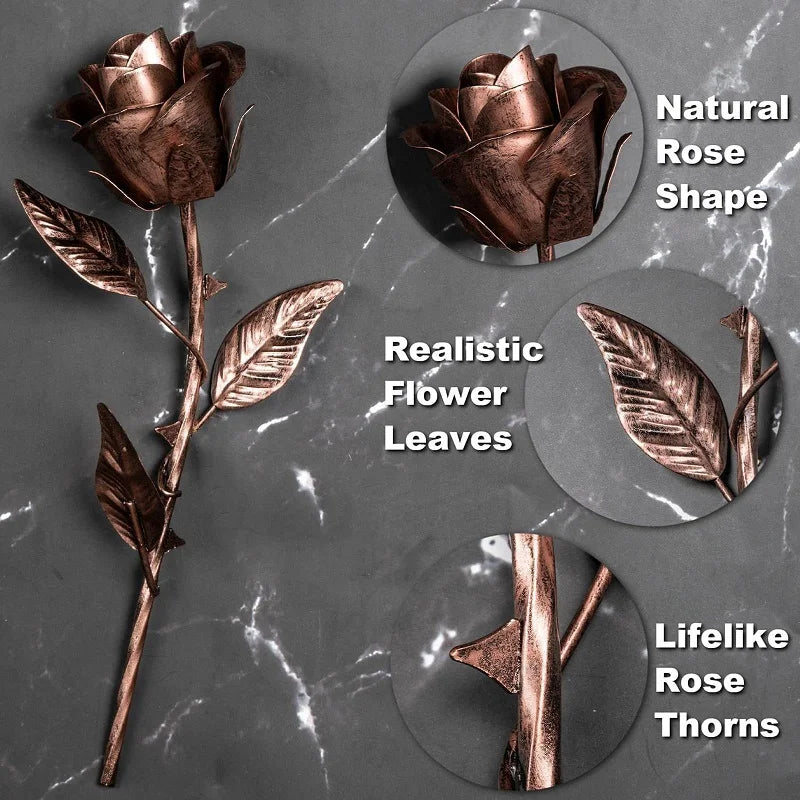 Iron Rose Gifts for Anniversary – Bronze Metal Rose for Her