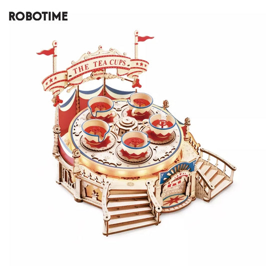 Robotime ROKR Tilt-A-Whirl Tea Cup – 3D Wooden Puzzle Amusement Park Toy