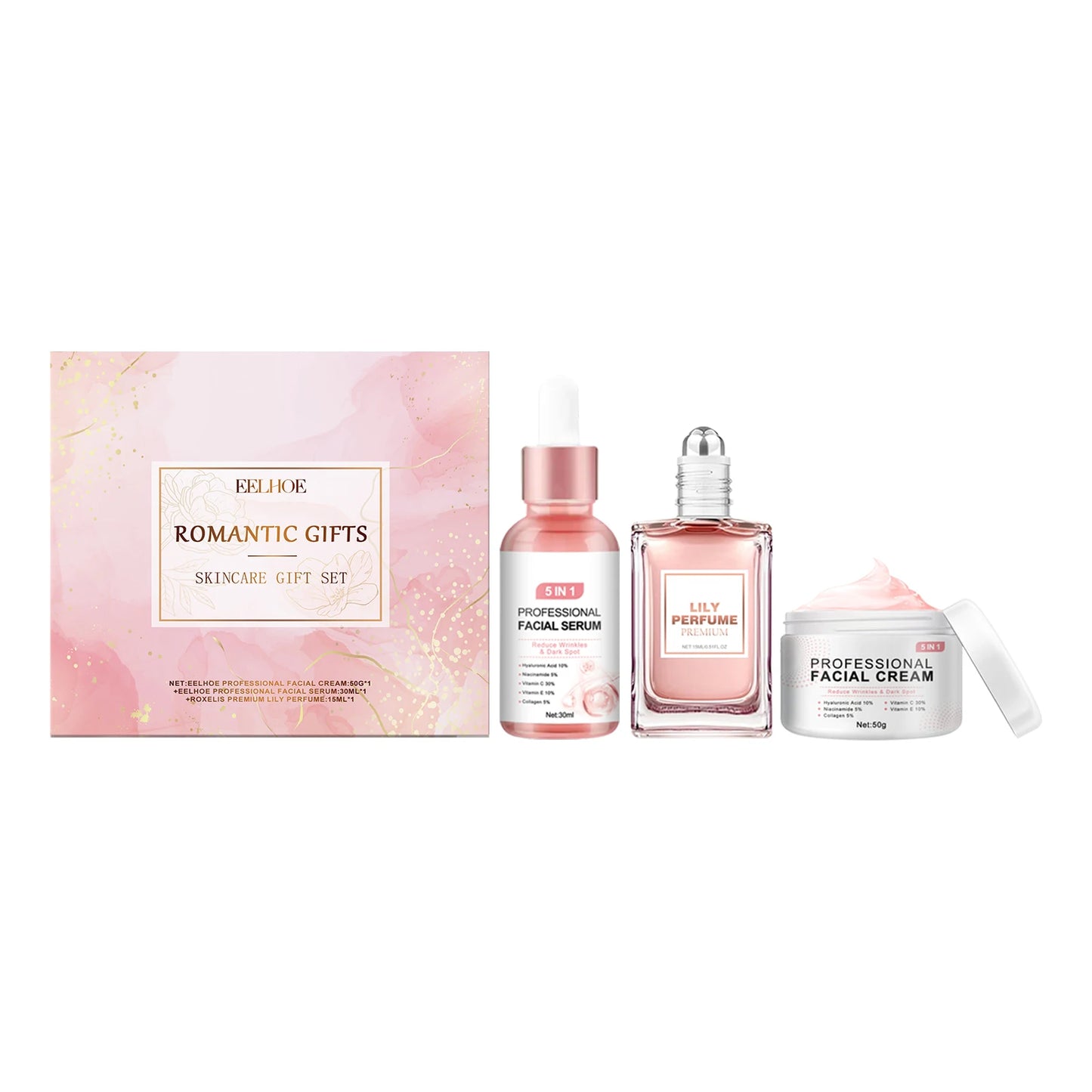 Pink Romantic Joyful Skincare Gift Box - Moisturize, Brighten, & Firm Skin with Fragrance