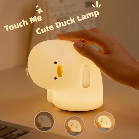 Cute Duck LED Night Light | USB Rechargeable Silicone Lamp | Touch Control Soft Mood Light for Kids' Bedroom Decor & Gifts